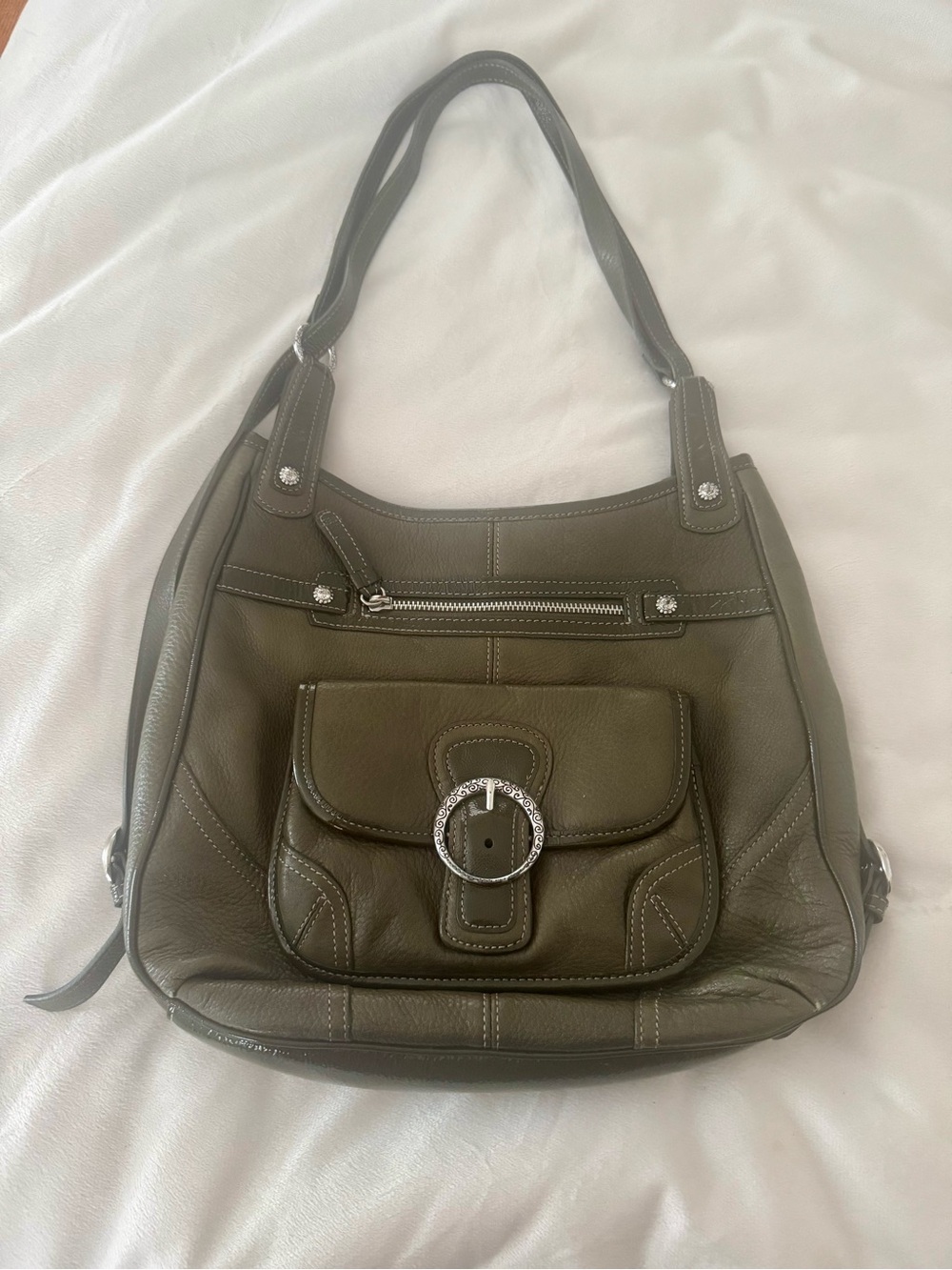 Brighton Vintage Leather Convertible Backpack Handbag Olive Green. Shoulder bag